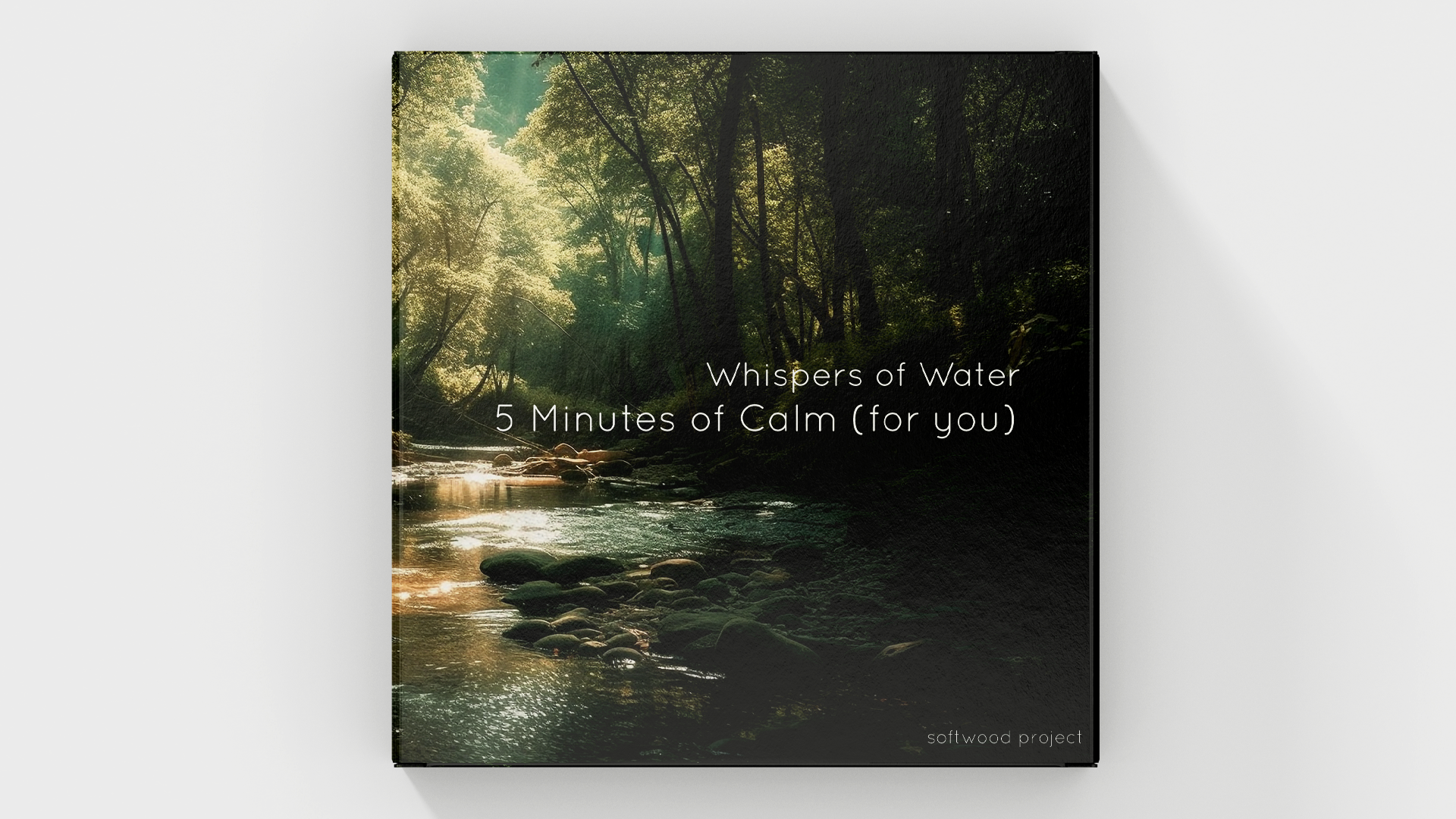 Gentle flowing water in a peaceful natural setting representing a short calming soundscape for relaxation and meditation