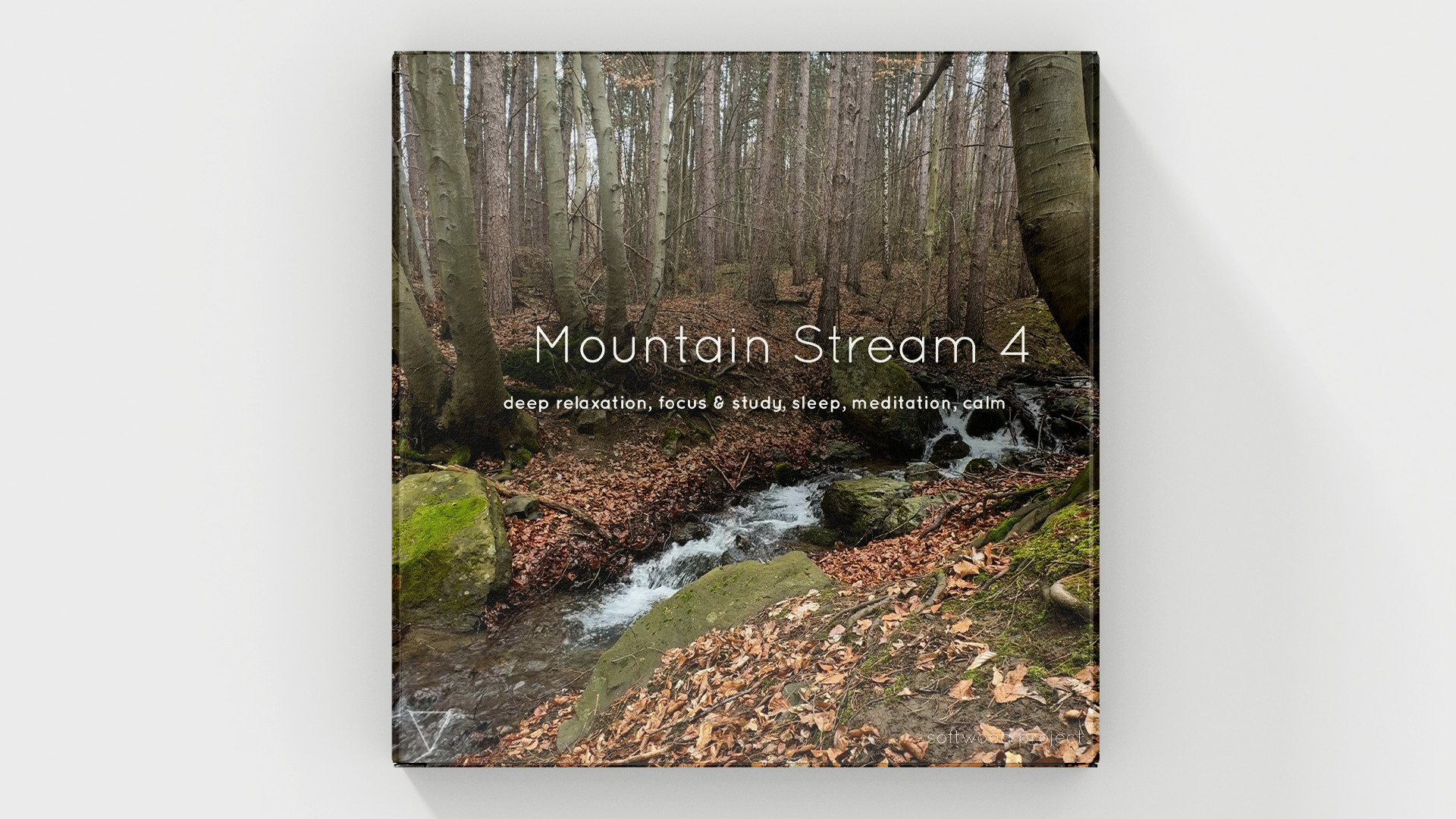 Peaceful mountain stream with clear water flowing over stones and small cascades representing a calming natural soundscape for relaxation and sleep